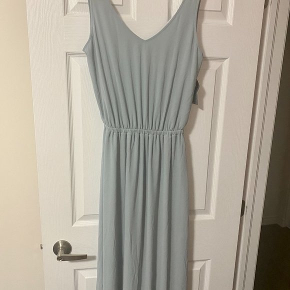 Show Me Your MuMu Kendall Maxi Dress in Steel Blue Chiffon L - Picture 5 of 7